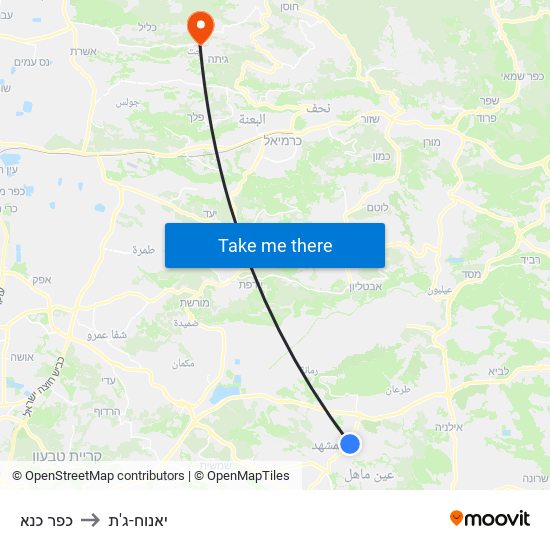 כפר כנא to יאנוח-ג'ת map