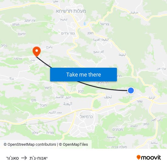 סאג'ור to יאנוח-ג'ת map