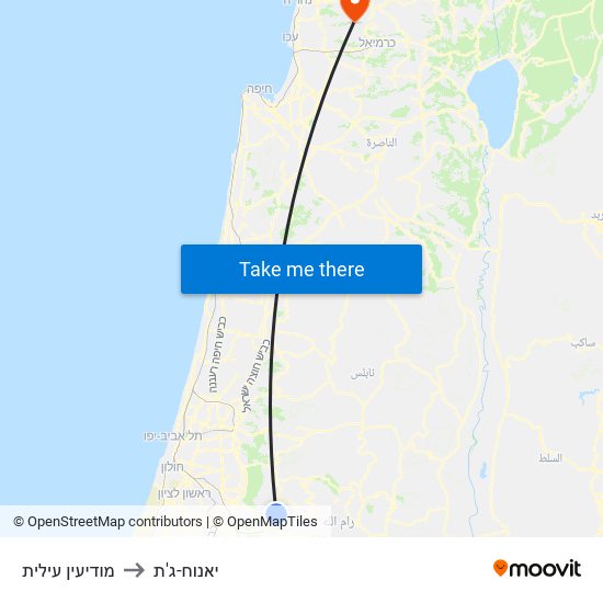 מודיעין עילית to יאנוח-ג'ת map