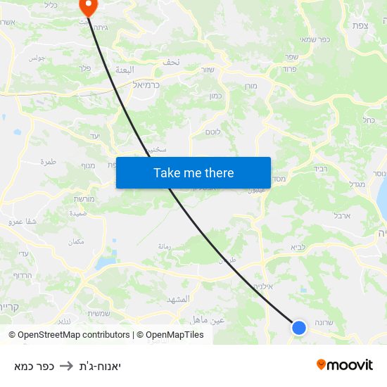 כפר כמא to יאנוח-ג'ת map