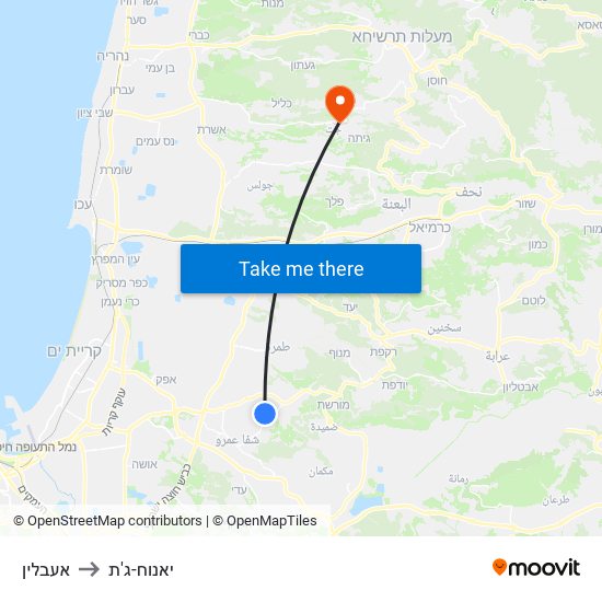 אעבלין to יאנוח-ג'ת map