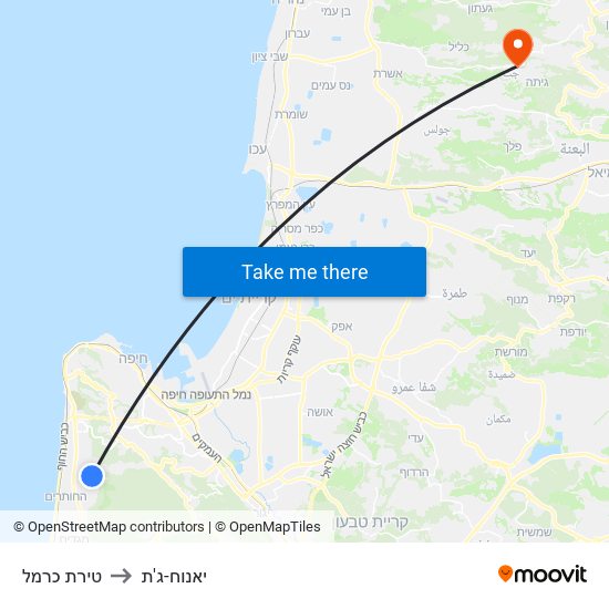 טירת כרמל to יאנוח-ג'ת map