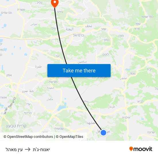 עין מאהל to יאנוח-ג'ת map