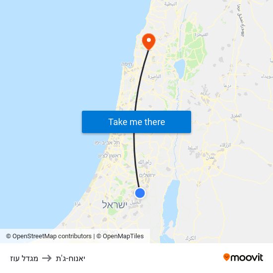 מגדל עוז to יאנוח-ג'ת map