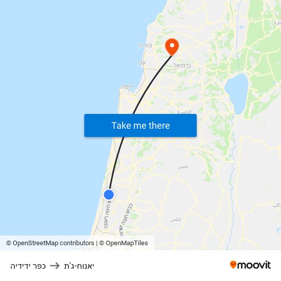 כפר ידידיה to יאנוח-ג'ת map