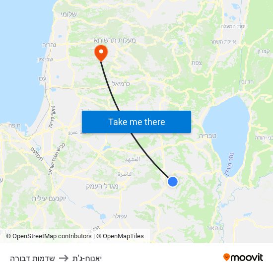 שדמות דבורה to יאנוח-ג'ת map