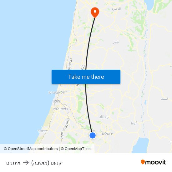 איתנים to יקנעם (מושבה) map