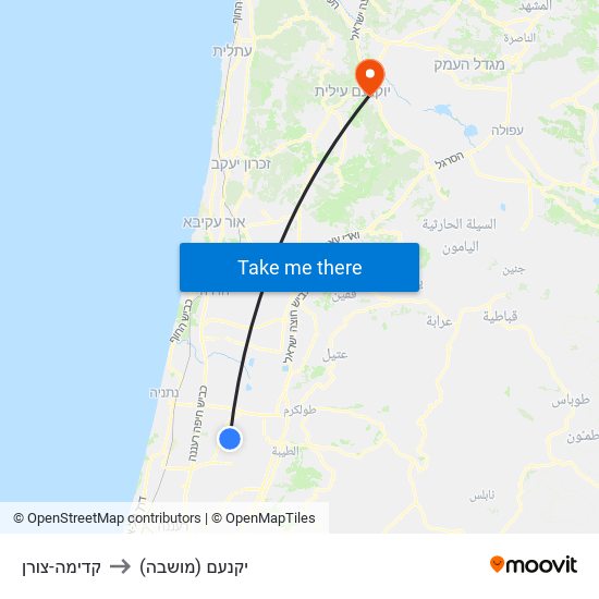 קדימה-צורן to יקנעם (מושבה) map