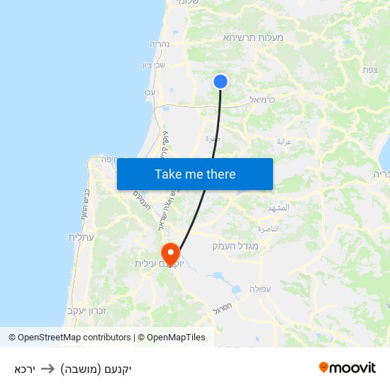 ירכא to יקנעם (מושבה) map