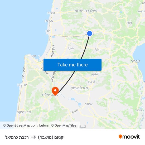 רכבת כרמיאל to יקנעם (מושבה) map