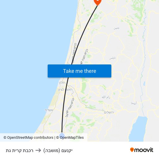 רכבת קרית גת to יקנעם (מושבה) map