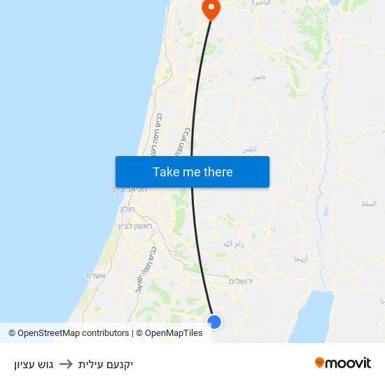 גוש עציון to יקנעם עילית map