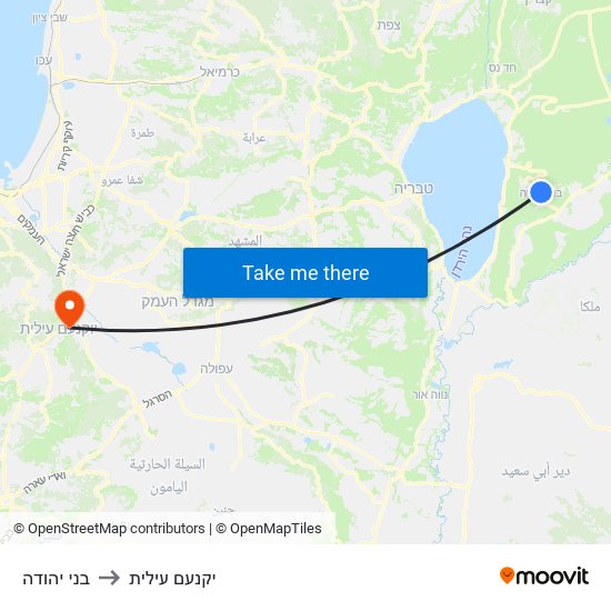 בני יהודה to יקנעם עילית map