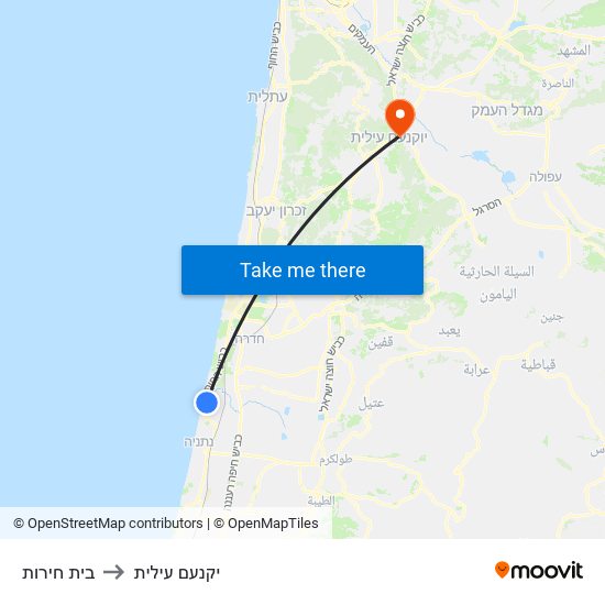 בית חירות to יקנעם עילית map