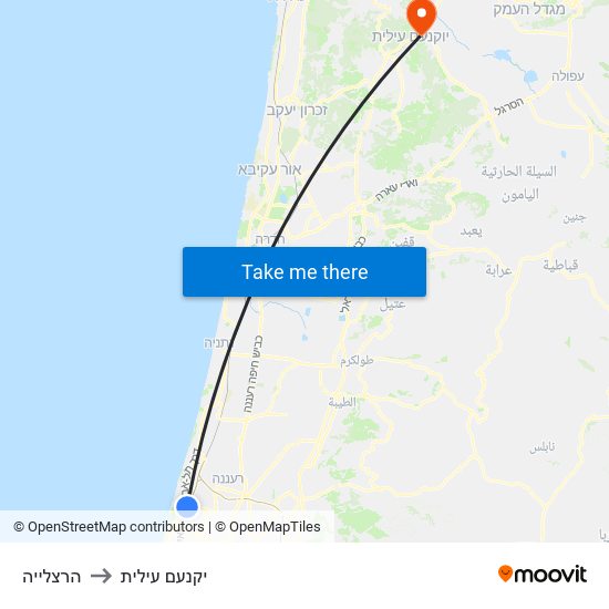 הרצלייה to יקנעם עילית map