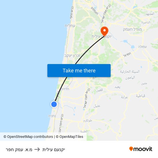 מ.א. עמק חפר to יקנעם עילית map