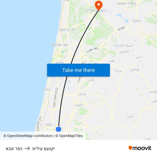 כפר סבא to יקנעם עילית map