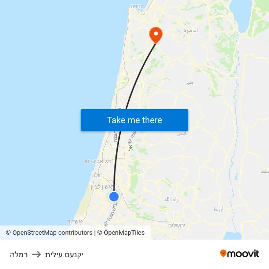 רמלה to יקנעם עילית map