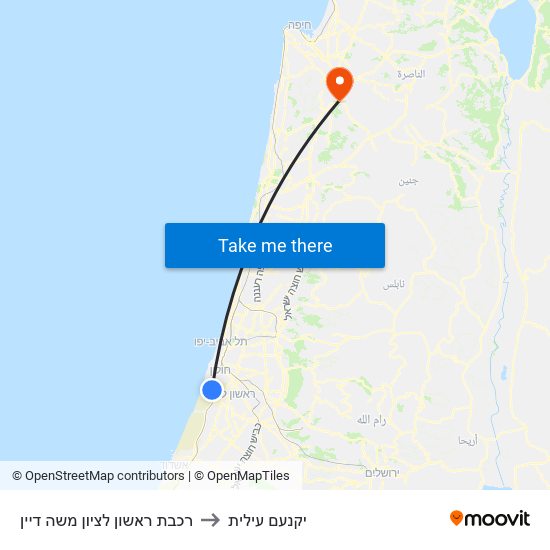 רכבת ראשון לציון משה דיין to יקנעם עילית map