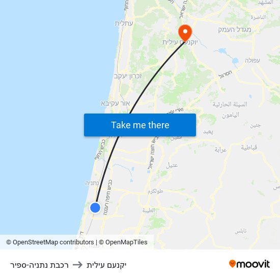 רכבת נתניה-ספיר to יקנעם עילית map