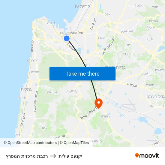 רכבת מרכזית המפרץ to יקנעם עילית map