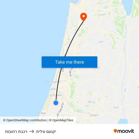 רכבת רחובות to יקנעם עילית map