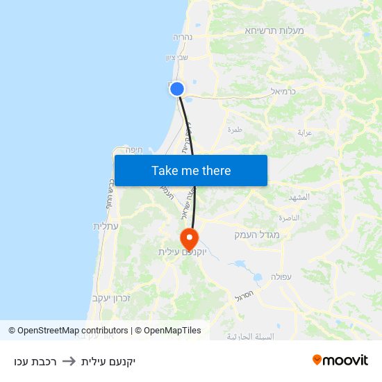 רכבת עכו to יקנעם עילית map