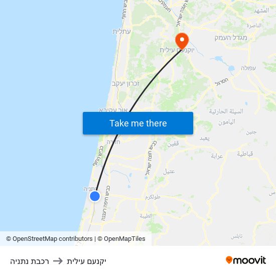 רכבת נתניה to יקנעם עילית map