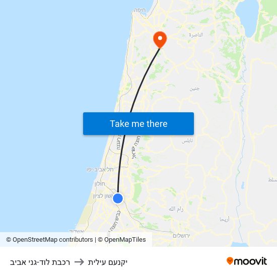 רכבת לוד-גני אביב to יקנעם עילית map