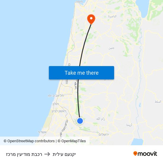 רכבת מודיעין מרכז to יקנעם עילית map