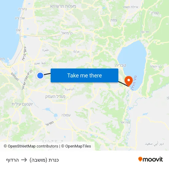 הרדוף to כנרת (מושבה) map