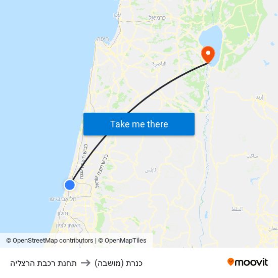 תחנת רכבת הרצליה to כנרת (מושבה) map