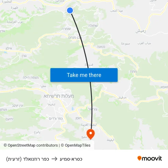 כפר רוזנואלד (זרעית) to כסרא-סמיע map
