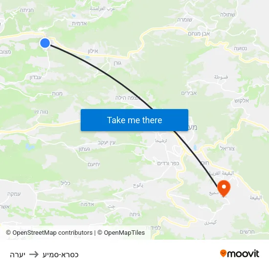יערה to כסרא-סמיע map