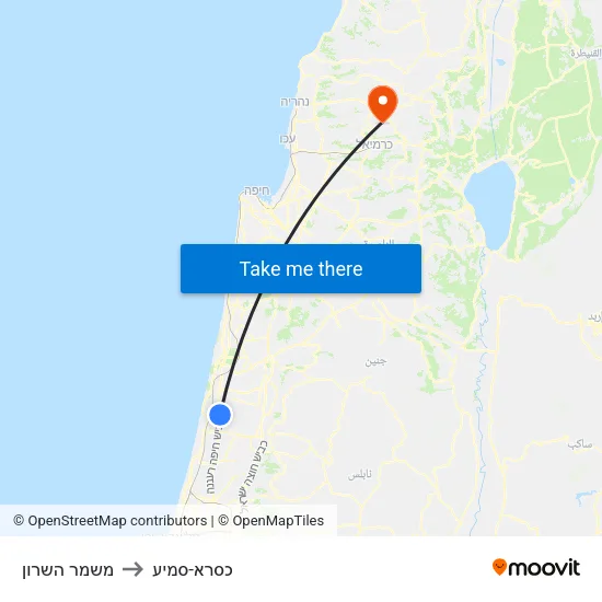 משמר השרון to כסרא-סמיע map