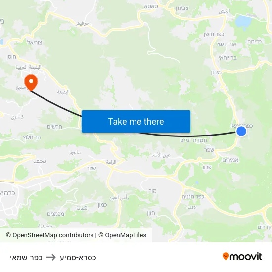 כפר שמאי to כסרא-סמיע map