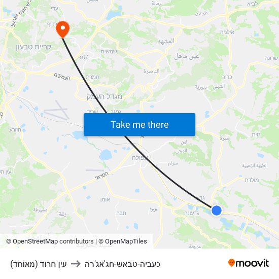 עין חרוד (מאוחד) to כעביה-טבאש-חג'אג'רה map