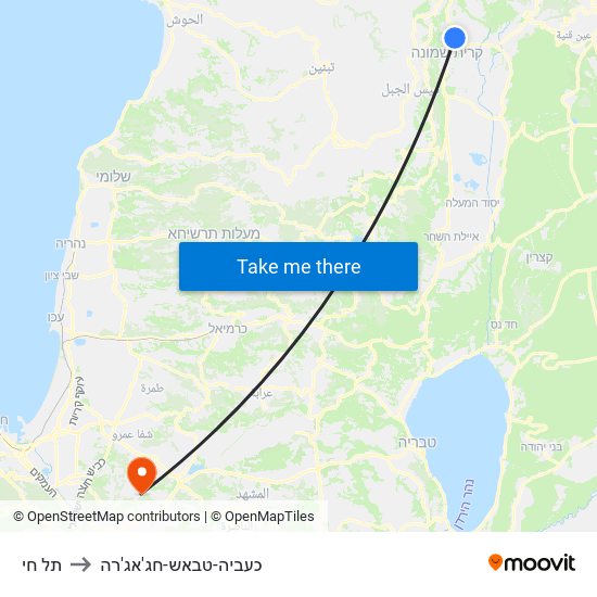 תל חי to כעביה-טבאש-חג'אג'רה map