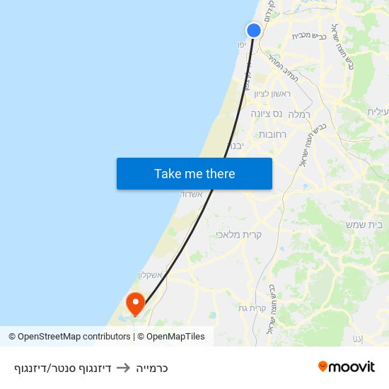 דיזנגוף סנטר/דיזנגוף to כרמייה map