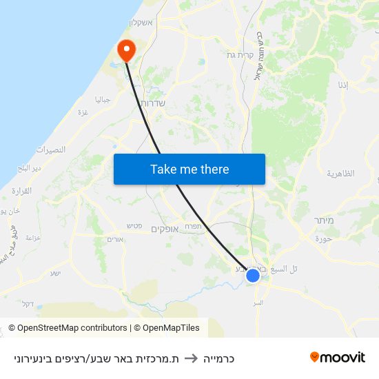 ת.מרכזית באר שבע/רציפים בינעירוני to כרמייה map