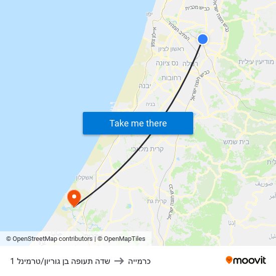 שדה תעופה בן גוריון/טרמינל 1 to כרמייה map