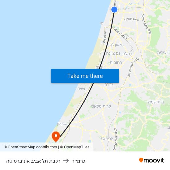 רכבת תל אביב אוניברסיטה to כרמייה map