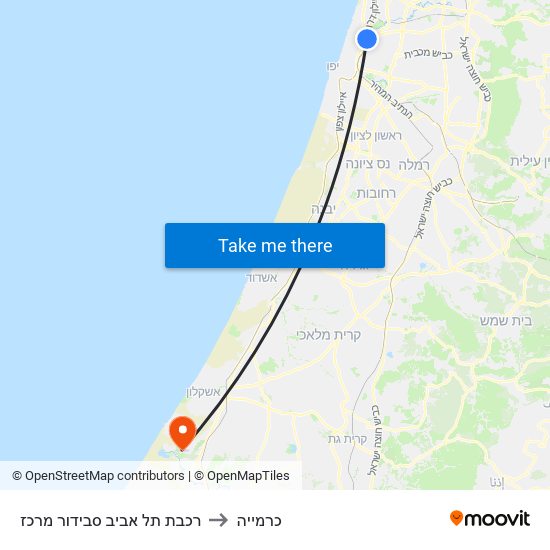 רכבת תל אביב סבידור מרכז to כרמייה map