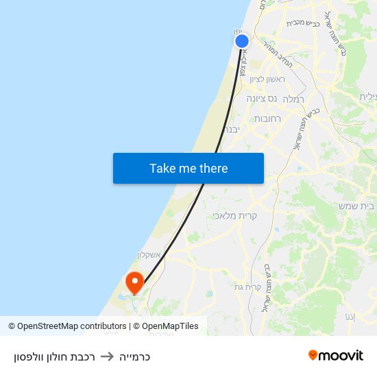 רכבת חולון וולפסון to כרמייה map