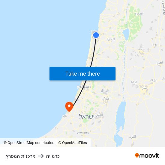 מרכזית המפרץ to כרמייה map