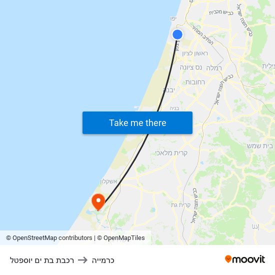 רכבת בת ים יוספטל to כרמייה map