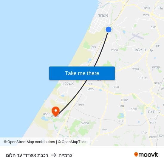 רכבת אשדוד עד הלום to כרמייה map