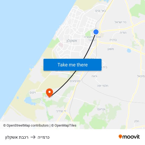 רכבת אשקלון to כרמייה map