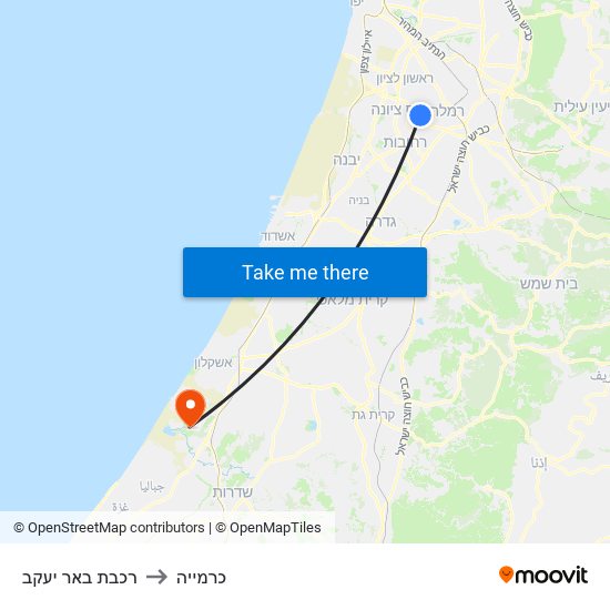 רכבת באר יעקב to כרמייה map