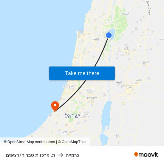 ת. מרכזית טבריה/רציפים to כרמייה map